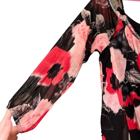 INC International Concepts  red & pink floral design longsleeve top, 2X - Picture 2 of 7